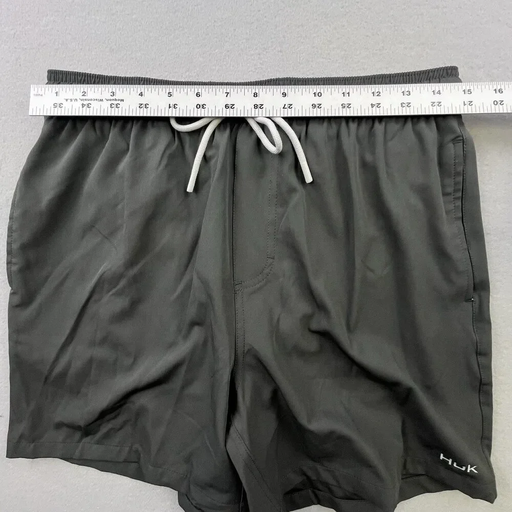 Huk Fishing Pursuit Volley Shorts Men's Medium Gray UPF Mesh Lined Swim Athletic
